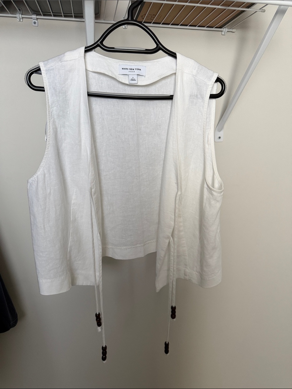 Marc New York White Linen Open-Front Sleeveless Vest